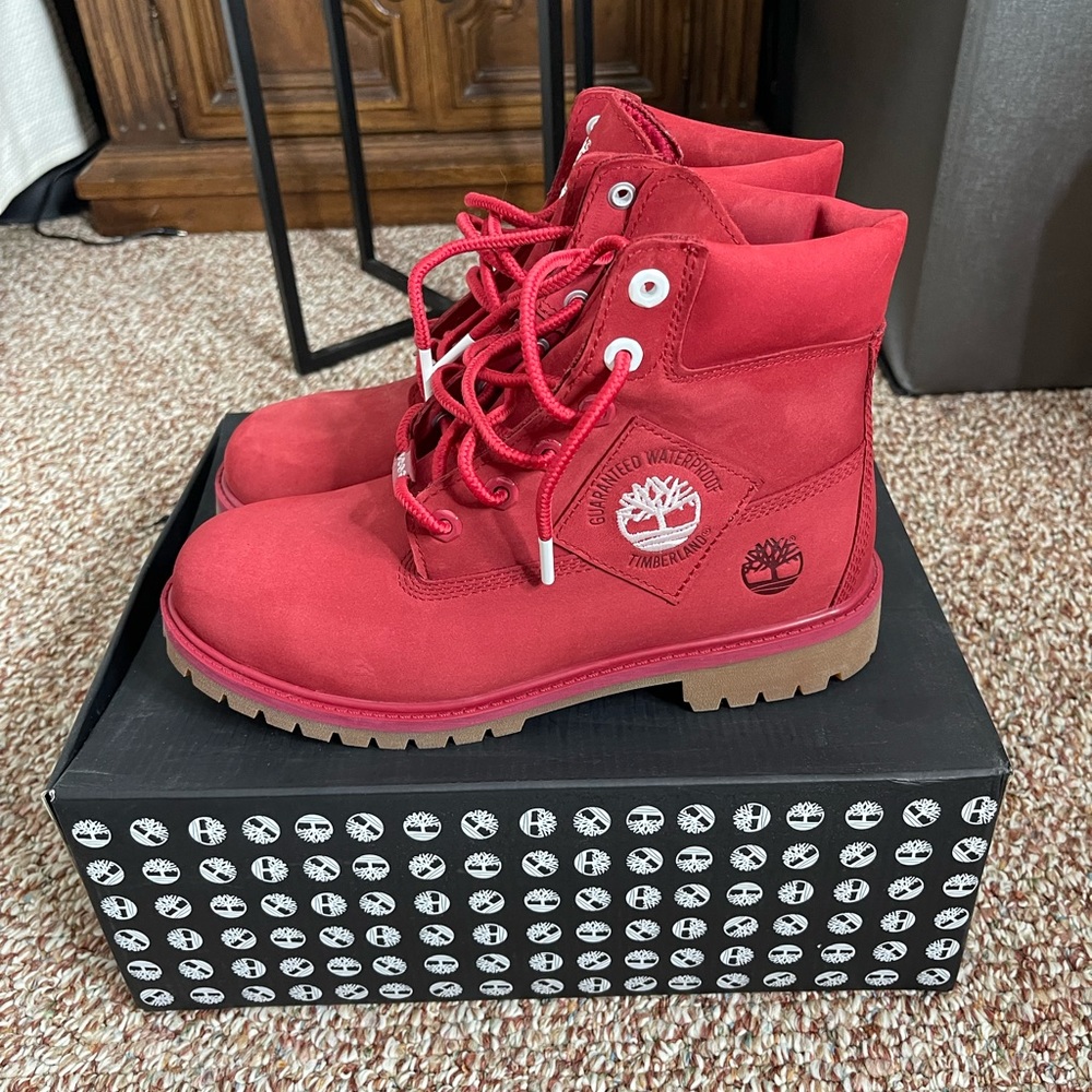 Red Timberland boots